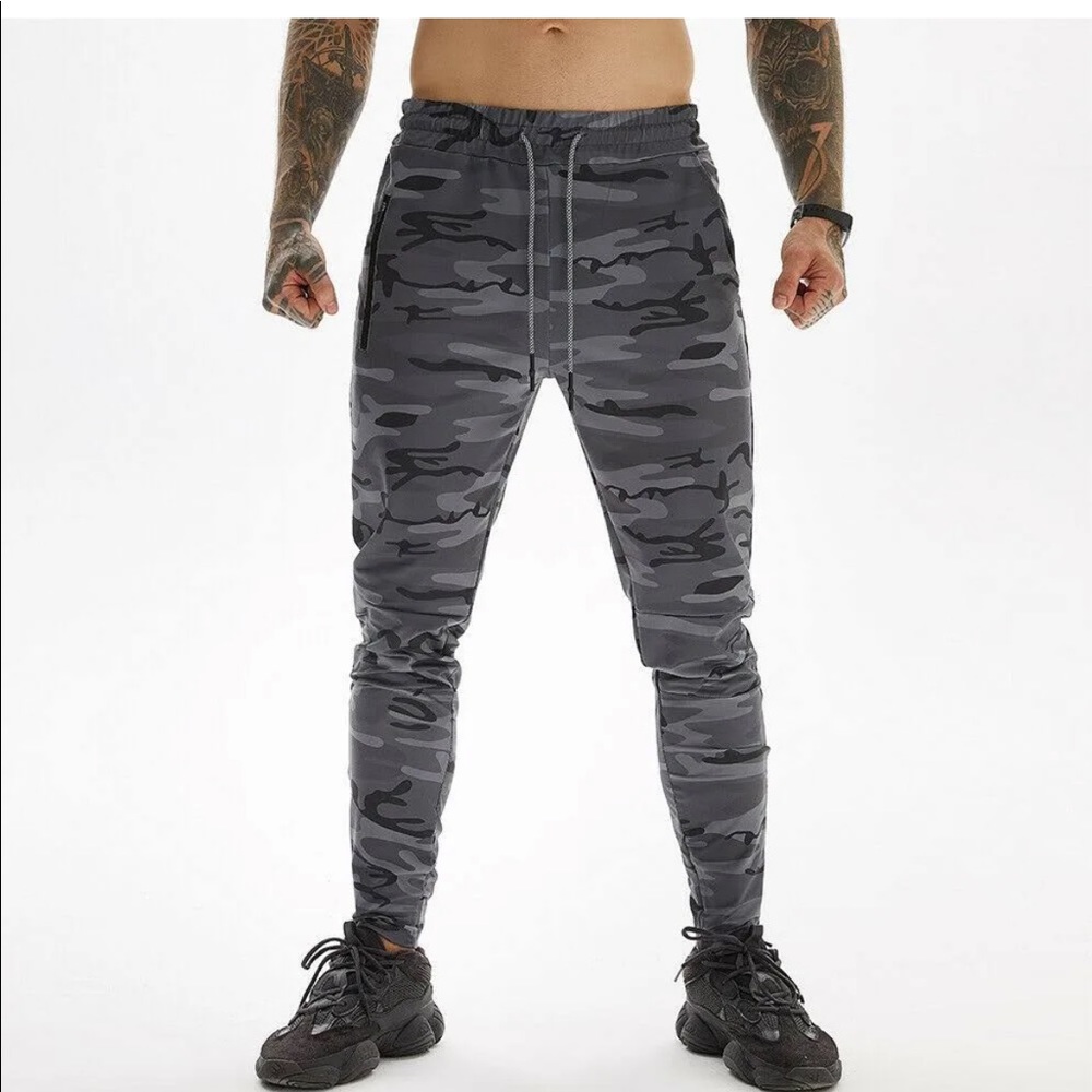 Men Dark Camouflage Running Jogger Athletic Pants Gym Training Muscle Towel